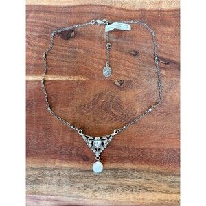 Anne Koplik Sterling Silver Pearl Pendant Necklace Crystal Accents Vintage NWT